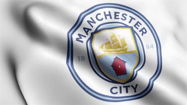 Video Della Bandiera Del Manchester City Sventola Nel Vento Manchester — Video Stock