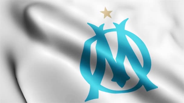 올랭피크 마르세유 플래그 비디오바람에 흔들리는 Olympique Marseille 플래그 웨이브가 바람에 — 비디오