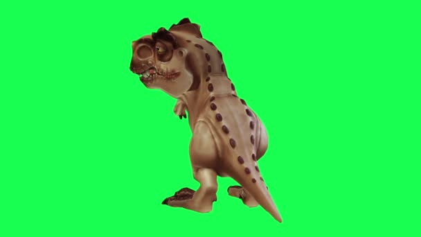 恐竜の氷の時代の漫画のキャラクターは呼吸しており 緑の画面で背中の角度からあなたの頭を回しますクロマキー背景レンダリングアニメーション孤立動物 — ストック動画