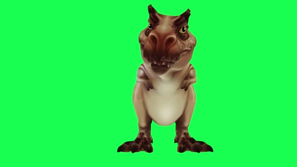 Personaje Dibujos Animados Del Dinosaurio Divertido Está Escuchando Ángulo Contrario — Vídeos de Stock