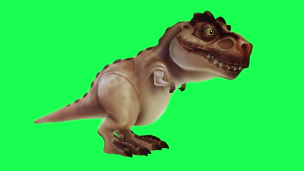 Cartoon Character Funny Dinosaur Smiling Licking Green Screen Chroma Key — Stock Video