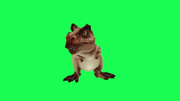 Cartoon Character Dinosaur Looking Angle Green Screen Chroma Key Background — Stock Video