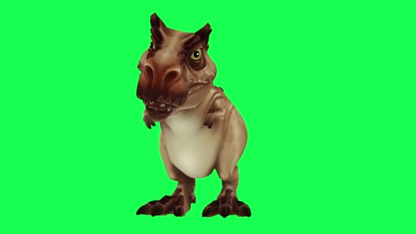 Estinto Dinosauro Personaggio Dei Cartoni Animati Sorpresa Schermo Verde Croma — Video Stock