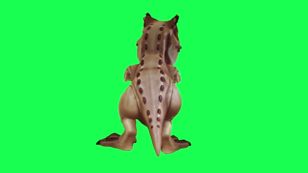 Мультфильм Характер Динозавра Зеленый Смешной Глаз Становится Фигуративным Зеленый Экран — стоковое видео