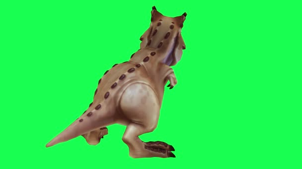 Personagem de desenho animado de dinossauro verde com raiva correndo