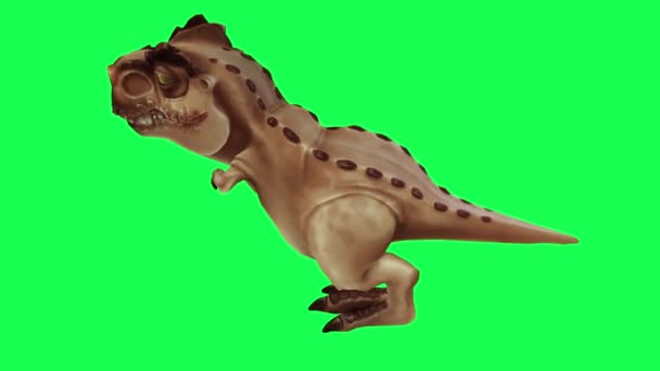 Cartoon Karakter Dinosaurus Lopen Vanuit Hoek Top Groen Scherm Chroma — Stockvideo