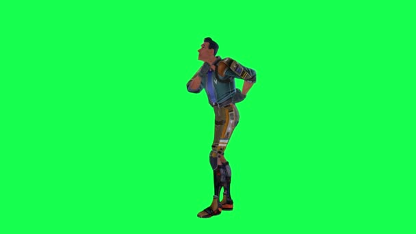 Animated Warrior Man Threatening Someone Right Angle Green Screen People — Stock Video