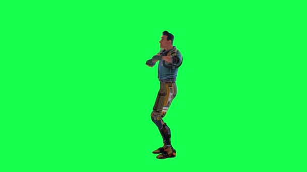 Cartoon Character Dancing Cheering His Team Right Angle Green Screen — Stock Video