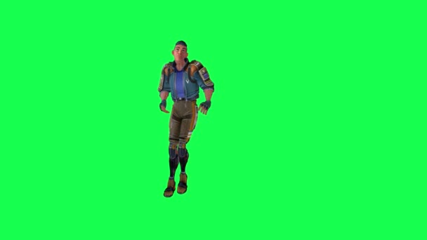 3D卡通人物在绿色屏幕上跳舞的脚 3D人在彩色键隔离 — 图库视频影像