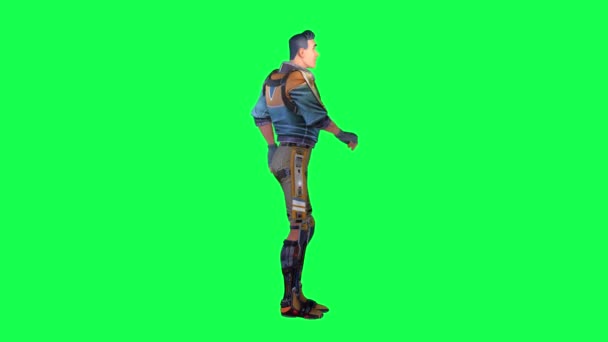 Animated Character Trying Open Lock Door Left Angle Green Screen — Stock Video