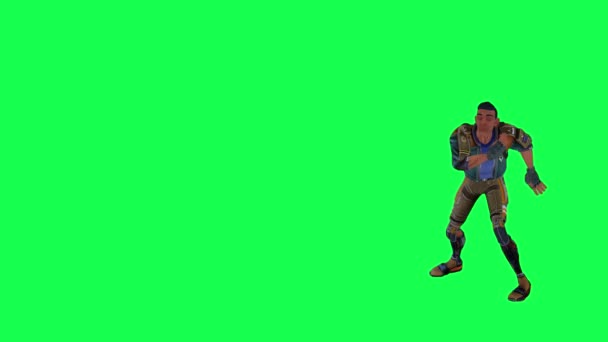 Танці Веселі Після Перемоги Анімований Чоловік Блакитному Костюмі Коричневі Штани — стокове відео