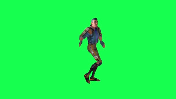 3D卡通人物在绿色屏幕上从前角跳萨尔萨舞 3D人在彩色键隔离 — 图库视频影像