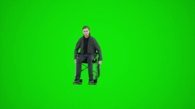 Yeşil ekrandaki engelli adamın 3 boyutlu animasyonu yeşil ekran arkaplanındaki krom anahtarda yaşamaya çalışıyor.