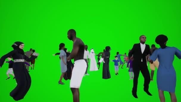 화면에 크로마키 고립된 사람들의 화면에 아프리카와 사람들이 춤추고 바다에서 재미를 — 비디오