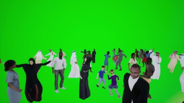 Animace Afrických Arabských Lidí Jak Tancují Baví Před Dubajskými Budovami — Stock video