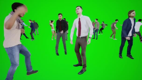 Animace Evropského Davu Tančícího Bavícího Chromakey Zelené Obrazovce Izolovaná Skupina — Stock video
