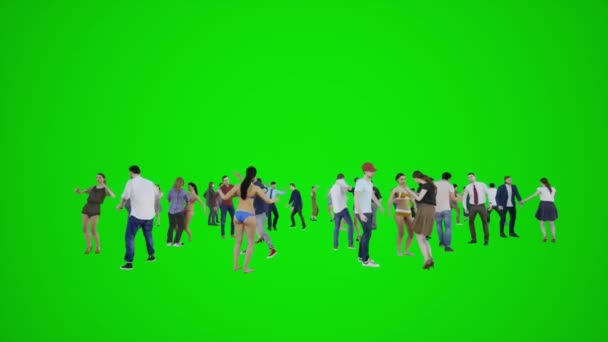 군중들이 춤추고 런던에서 스크린에 고립된 사람들이 스크린을 즐기는 애니메이션 — 비디오