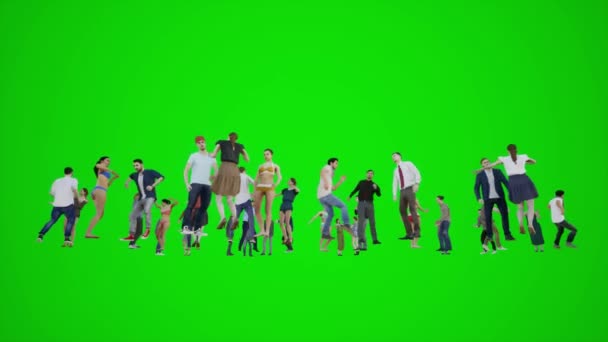 거리에서 춤추고 기뻐하는 군중들 애니메이션 스크린 배경의 사람들로 구성된 마키그린 — 비디오