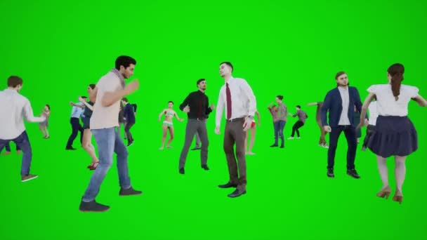 크로마키그린 스크린에 군중들이 춤추고 해변에서 즐거운 시간을 보내는 애니메이션 — 비디오