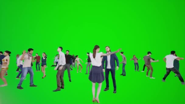 공원에서 춤추고 즐기는 애니메이션 화면에 고립된 사람들이 크로마 키그린 스크린 — 비디오
