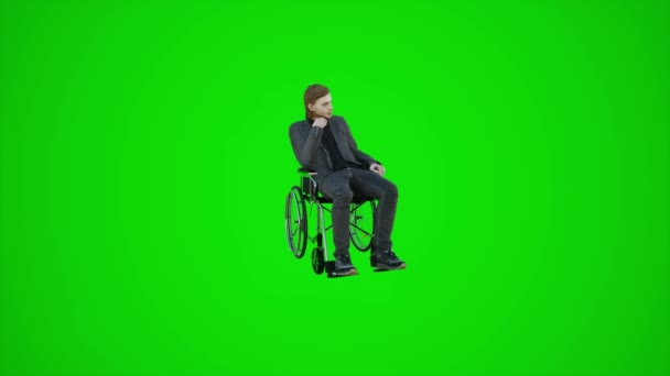Animação Homem Doente Chateado Uma Cadeira Rodas Uma Tela Verde — Vídeo de Stock
