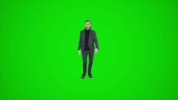 Animacja Smutnego Człowieka Chodzącego Zielonym Ekranie Klawisz Chroma Izolowana Grupa — Wideo stockowe
