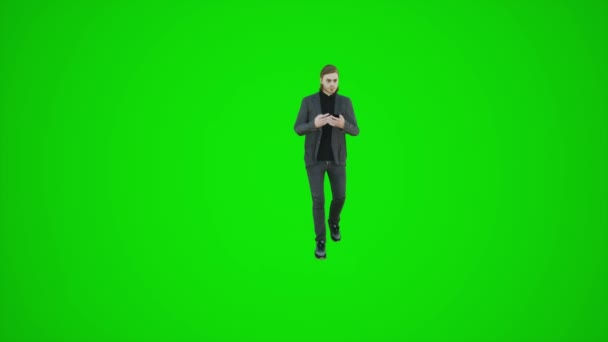 记者3D动画在绿色屏幕上的行走与调查 色键隔离人群在绿色屏幕上的背景 — 图库视频影像