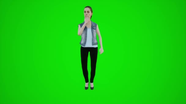 Анімація Домогосподарки Стоїть Зеленому Екрані Робить Макіяж Ключ Хроми Ізольована — стокове відео