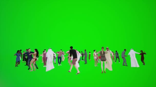 화면에 공원에 사람들의 애니메이션은 행복하고 배경에 크로마 고립된 사람들의 그룹입니다 — 비디오
