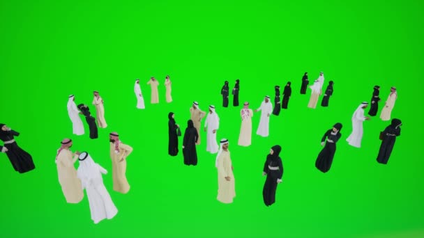 바이의 스크린에서 전시회 개막식에서 이야기하고 애니메이션 스크린 배경에 크로마의 고립된 — 비디오