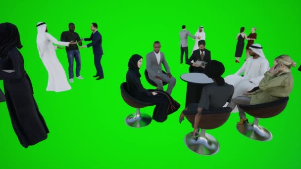 Dubai Avrupalıları Arapları Gösteren Boyutlu Animasyon Yeşil Ekranda Oturup Birbirinizle — Stok video