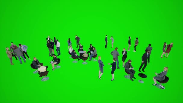 欧洲和非洲人站在Chromaki绿幕塔上 坐在绿幕背景下的3D动画 — 图库视频影像