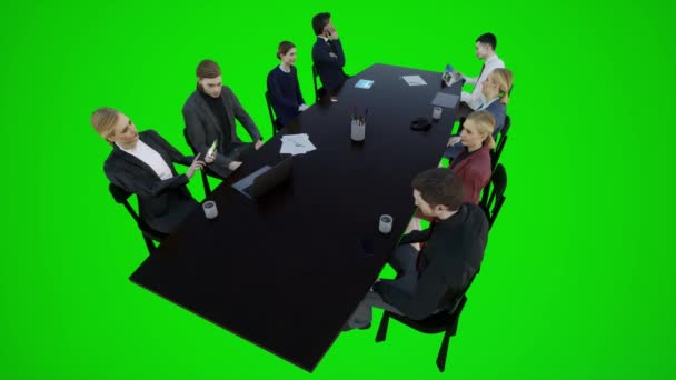 Kromaki Yeşil Ekran Fabrikasında Birbirleriyle Konuşan Bir Grup Yatırımcının Boyutlu — Stok video