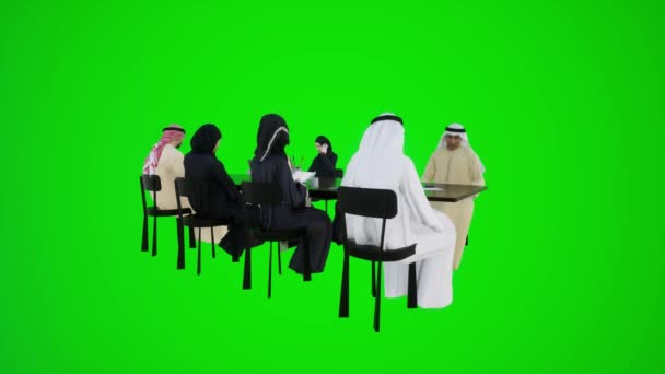 Animace Setkání Imigrantů Arabové Spolu Mluví Zatímco Sedí Stolu Asii — Stock video