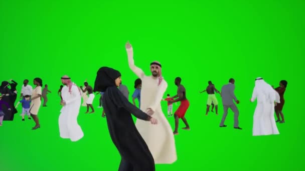 Animación Personas Africanas Árabes Bailando Divirtiéndose Las Calles Dubai Pantalla — Vídeo de stock