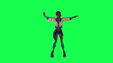 Animated girl dancing hip-hop from opposite angle on green screen