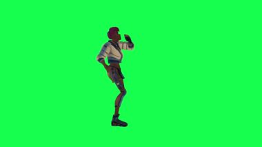 Black animated girl dancing on green screen from left angle