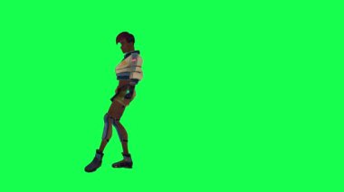 3d cartoon black girl dancing salsa from right angle on green screen