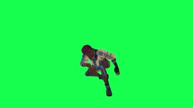 Cartoon girl throwing grenade from opposite angle on green screen
