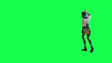 3d warrior girl cheering after winning from right angle on green screen