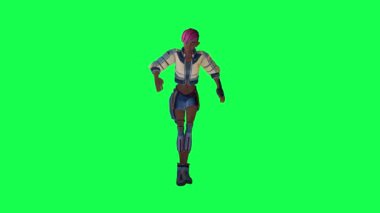 3D cartoon girl salsa dancing from opposite angle on green screen