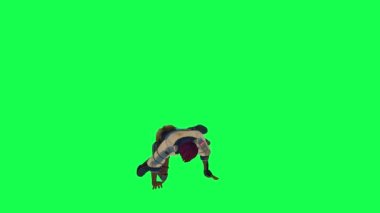 3D animated girl fighting and punching from opposite angle on green screen