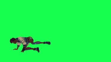 3D animated girl fighting and punching from right angle on green screen