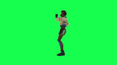 Black animated girl dancing on green screen from right angle