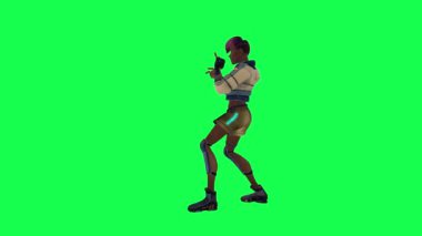 Young black girl rapping from right angle on green screen