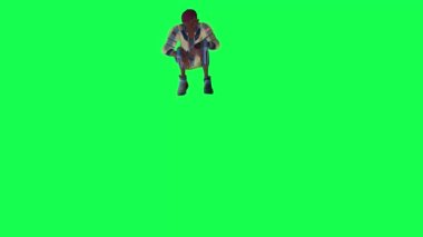 Cartoon girl jumping down on green screen from opposite angle