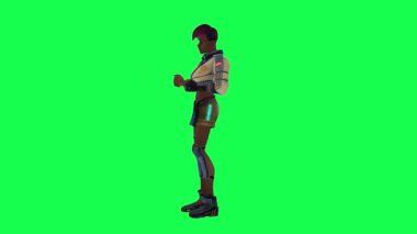 Animated girl dealing playing cards from right angle on green screen