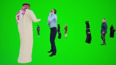 3D Arap insanlar krom yeşil ekranda birbirleriyle konuşuyorlar.