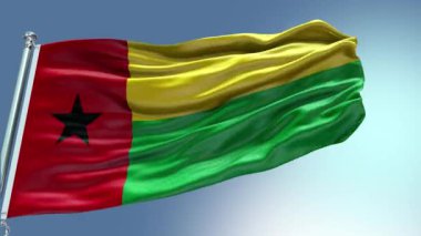 4k render Guinea-Bissau Flag video waving in wind. Guinea-Bissau Flag Wave Loop waving in wind. Realistic Guinea-Bissau Flag background. Guinea-Bissau Flag Loop