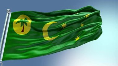 4k render Cocos Islands Flag video waving in wind. Cocos Islands Flag Wave Loop waving in wind. Realistic Cocos Islands Flag background. Cocos Islands Flag Loop